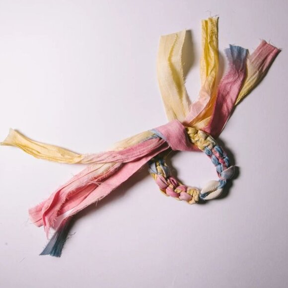 Beachy, Boho, Silk Fabric Wrap Bracelet w/ Shell, Logan Tay, Castaway Lolli, New - Picture 2 of 7